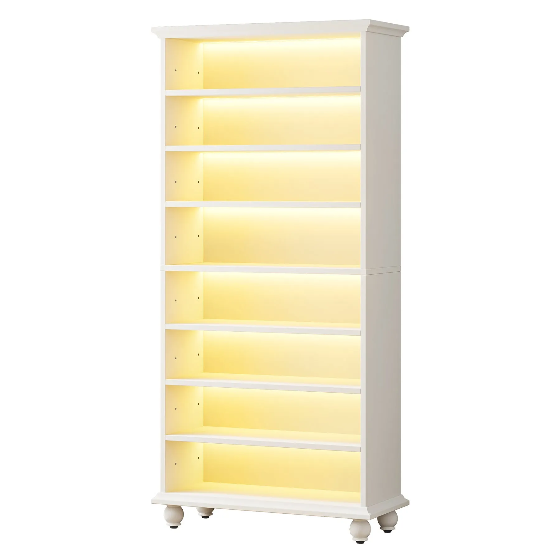 9-Tier Wood Shoe Cabinet Rack with LED Lighting & Solid Wood Legs