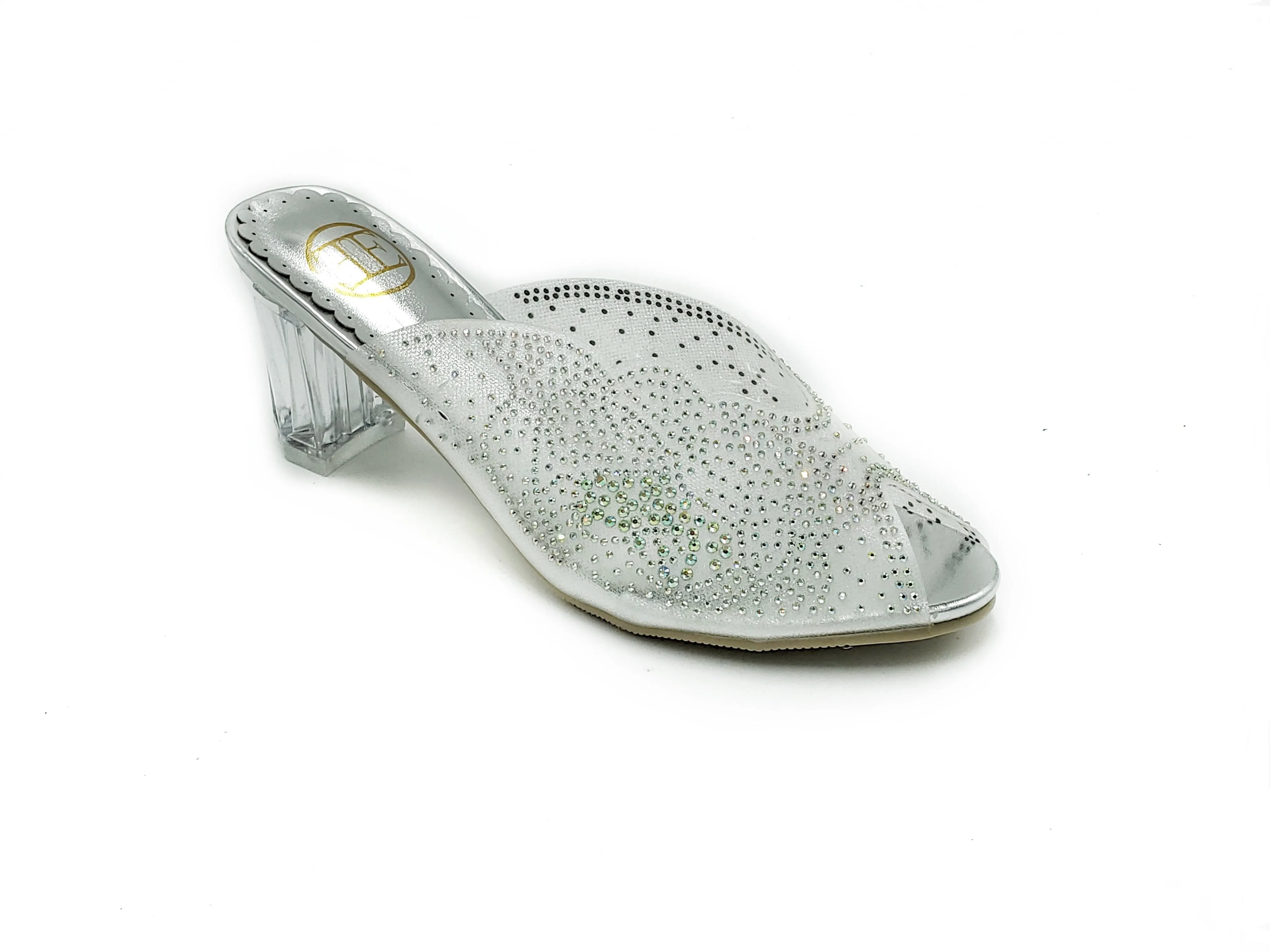 Block Heel Mule - Silver