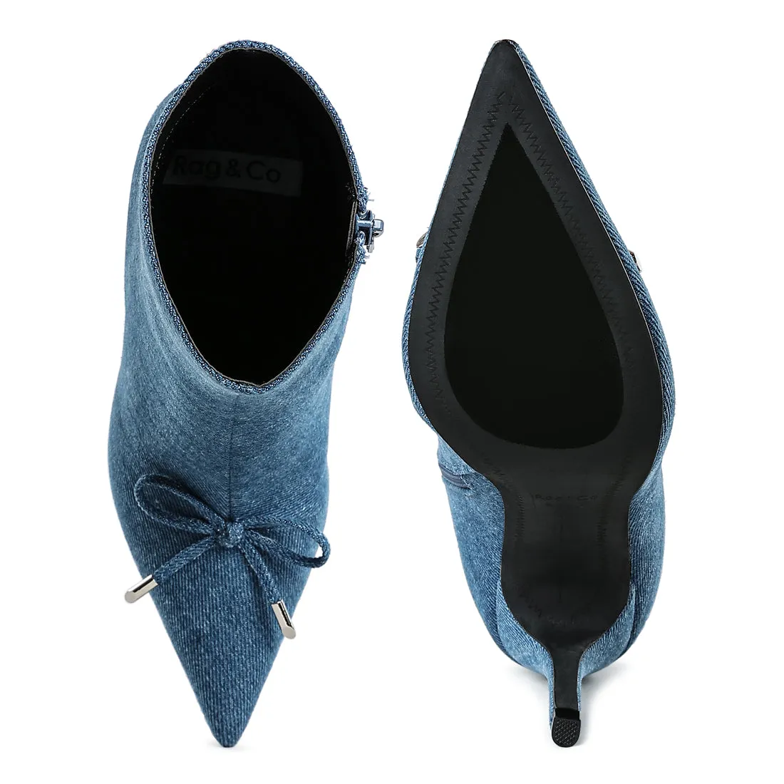 Bow Detail Denim Ankle Boots