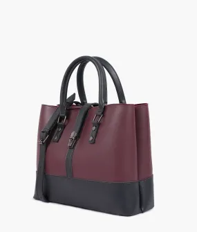 Burgundy and black multi-compartment shoulder bag