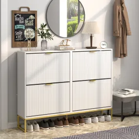 classic Free Standing Shoe Storage Cabinet with 2 Flip Drawers, Wooden Brown, 39.68 lb