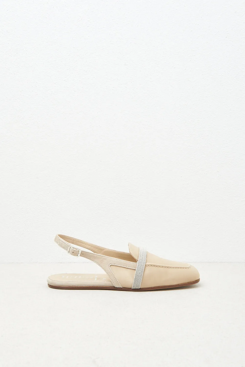 Genuine leather flat satin slingbacks