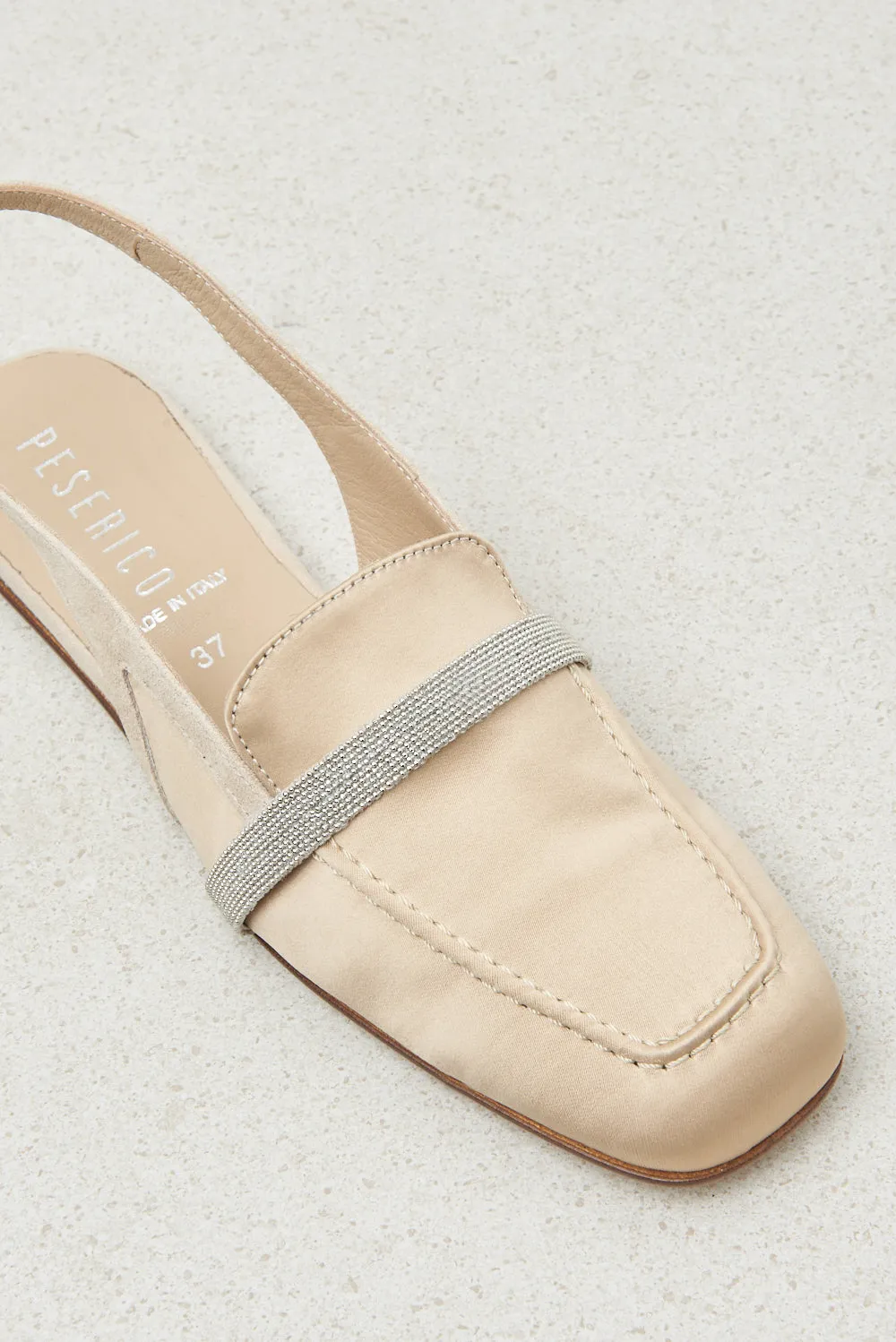 Genuine leather flat satin slingbacks