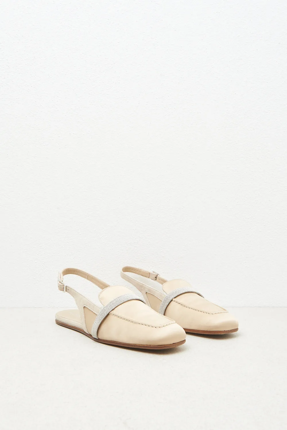 Genuine leather flat satin slingbacks