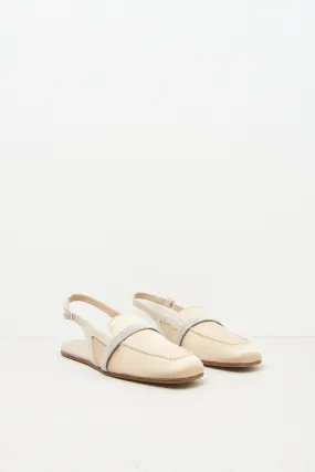 Genuine leather flat satin slingbacks