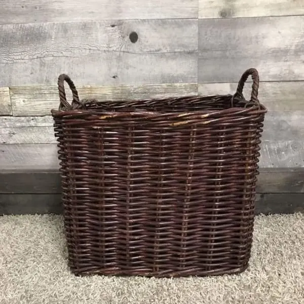 Medium Burgundy Wicker Laundry Basket