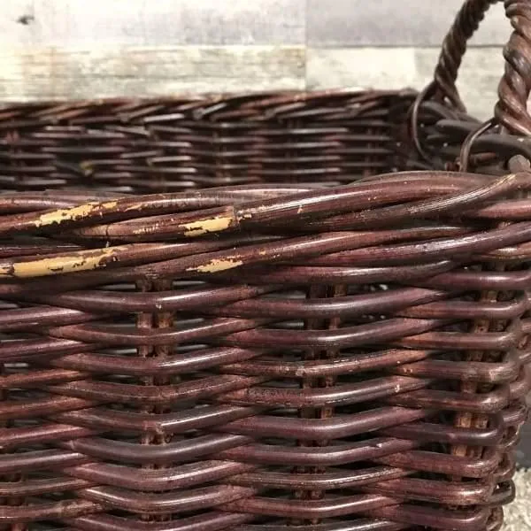 Medium Burgundy Wicker Laundry Basket