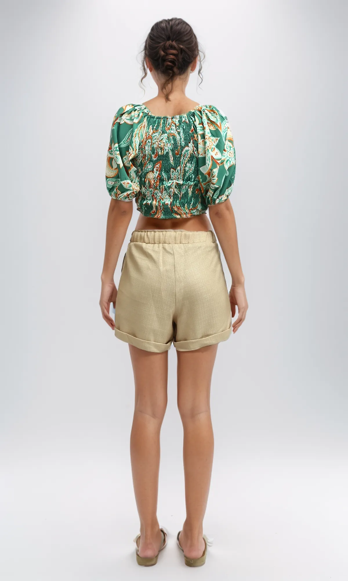 O192258 Green & White Women'S Summer V Neck Cropped Top