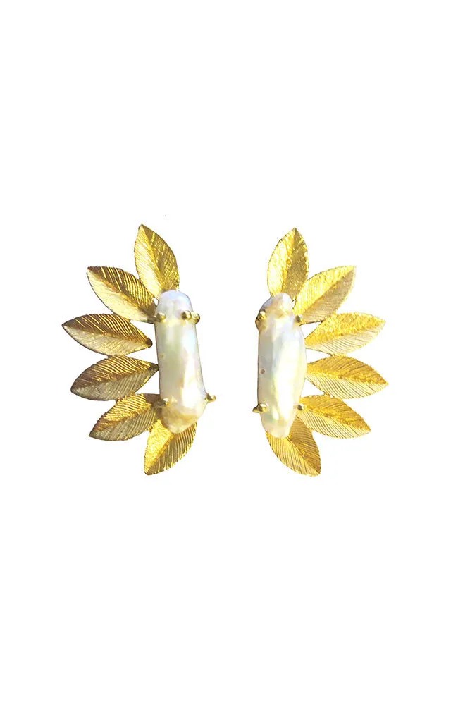 Pearl Look with Gold Leaves Earring