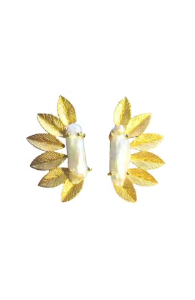 Pearl Look with Gold Leaves Earring