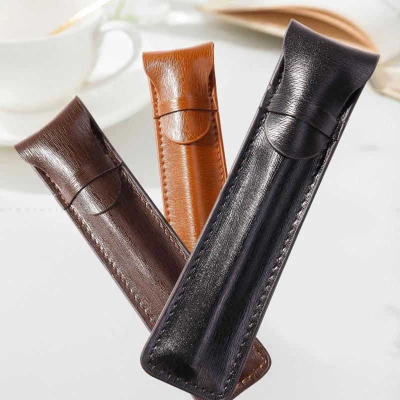 Pen Bags Separated By Single Storage Bags-Sided Leather Of Pure-Color Stationery Case