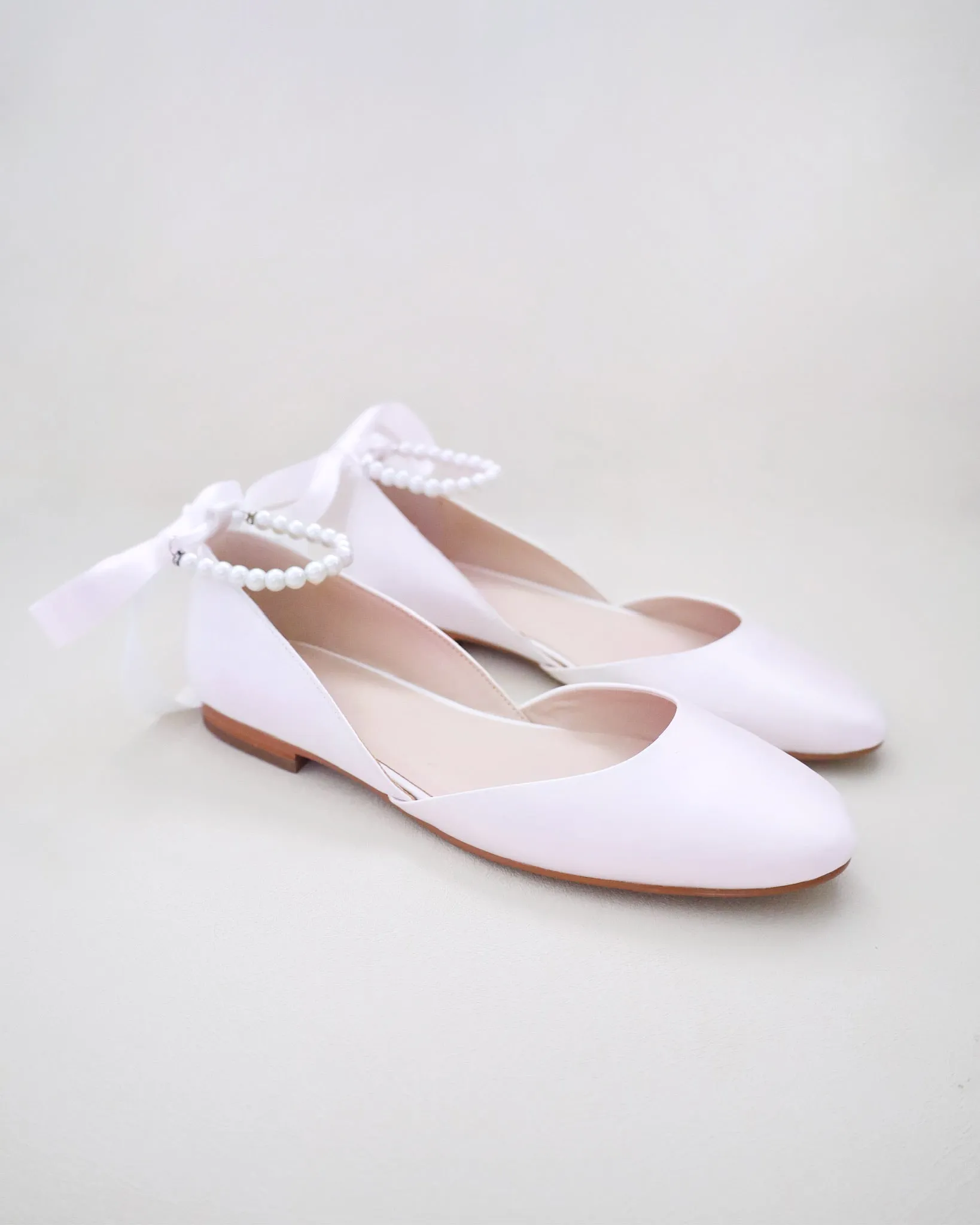 Satin Round Toe Evening Flat with All Pearls Ankle Strap