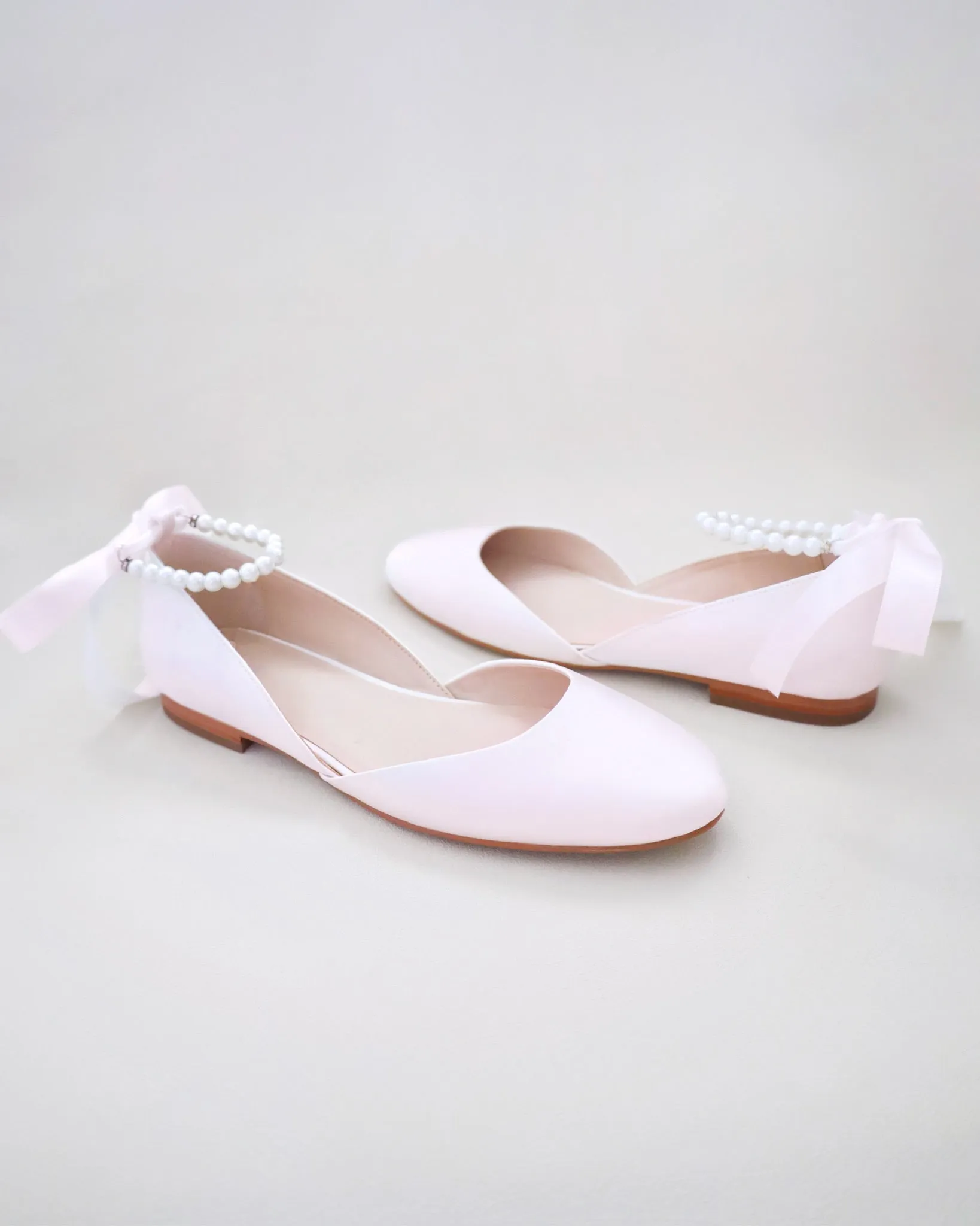 Satin Round Toe Evening Flat with All Pearls Ankle Strap