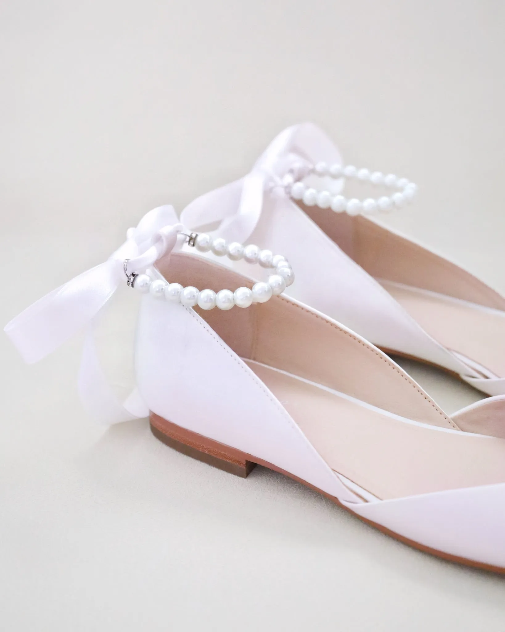 Satin Round Toe Evening Flat with All Pearls Ankle Strap