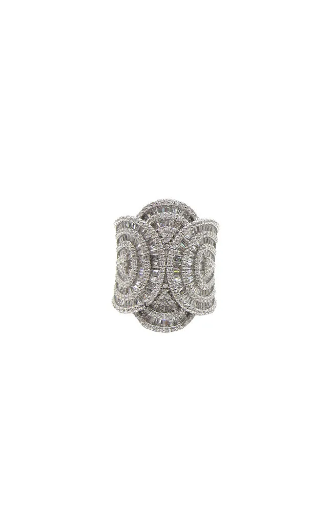 Silver Layered Look Crystal Ring