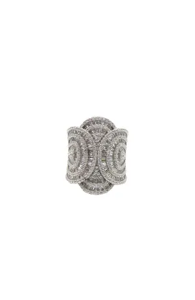 Silver Layered Look Crystal Ring