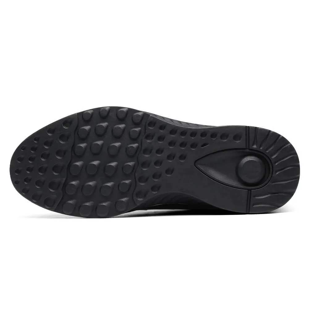 This item only ships to Europe - 7CM / 2.76 Inches CMR CHAMARIPA Black Painted Calfskin Leather Elevator Shoes for Men - Elevate Your Business Casual Look